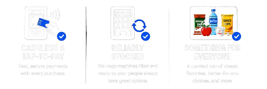 Hightower Vending benefits Hightower Vending benefits: cashless tap-to-pay, reliably stocked machines, curated snacks and drinks